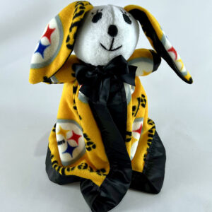 Basket of Pittsburgh gifts, photo of a steelers baby snuggle bunny buddy