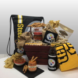 Classy, creative and fun black and gold sports gifts by Basket of Pittsburgh. Since 1984, Basket of Pittsburgh has been sending Steeler fans around the globe the best Steeler fan gifts. A winning combination of quality merchandise and the best treats and snacks by local Pittsburgh companies. Deliver locally or ship nationally via fed-ex.