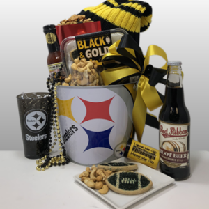 Classy, creative fun black and gold sports gifts for Steeler fans nationwide. Quality Steeler merchandise and delicious treats and snacks from Pittsburgh favorite local companies. Delivery locally or ship nationwide via Fed-Ex.
